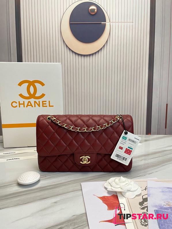 Chanel Classic handbag grained calfskin with gold-metal/wine A58600 25cm - 1