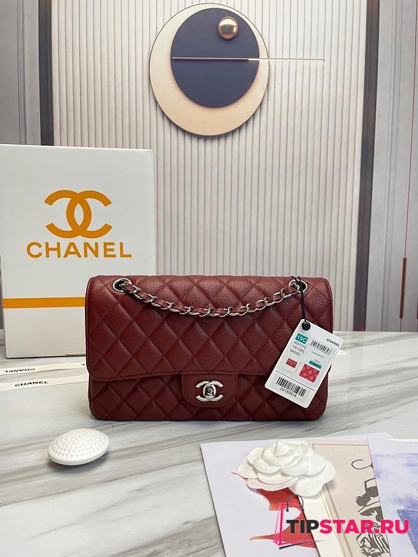 Chanel Classic handbag grained calfskin with silver-metal/wine A58600 25cm - 1