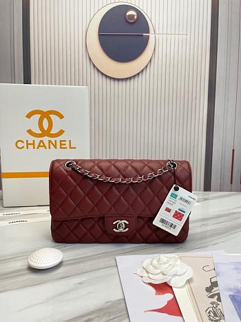 Chanel Classic handbag grained calfskin with silver-metal/wine A58600 25cm