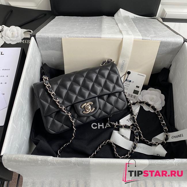 Chanel Small Flap Bag Black Lambskin Silver Metal 20cm - 1