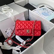 Chanel Small Flap Bag Red Lambskin Silver Metal 20cm - 1