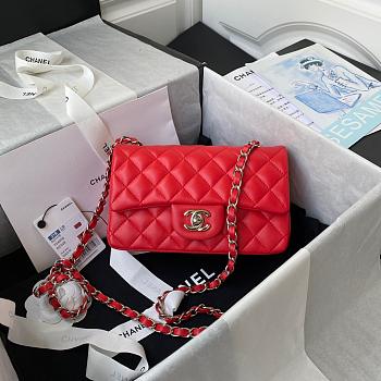 Chanel Small Flap Bag Red Lambskin Silver Metal 20cm