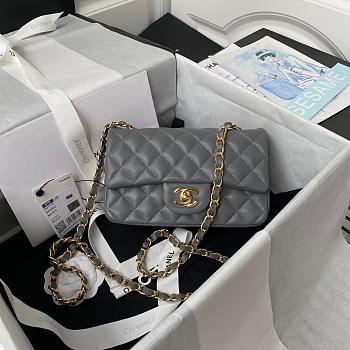 Chanel Small Flap Bag Grey Lambskin Gold Metal 20cm
