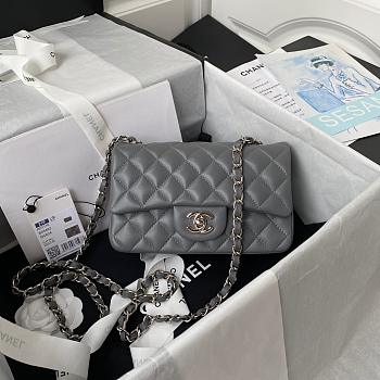 Chanel Small Flap Bag Grey Lambskin Silver Metal 20cm