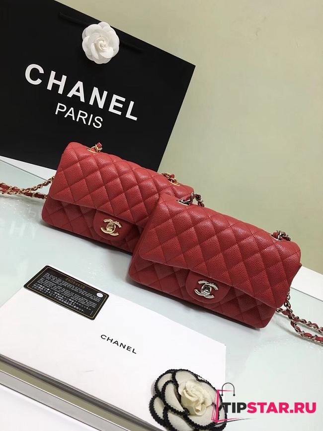 Chanel small Flap bag grained calfskin in red 20cm - 1