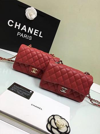 Chanel small Flap bag grained calfskin in red 20cm