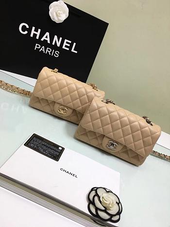 Chanel small Flap bag grained calfskin in beige 20cm