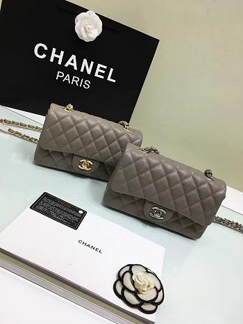 Chanel small Flap bag grained calfskin in gray 20cm
