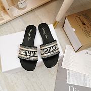 Dior Dway heeled slide black embroidered cotton with silver logo - 2