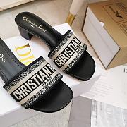 Dior Dway heeled slide black embroidered cotton with silver logo - 2
