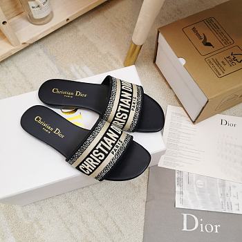 Dior Dway heeled slide black embroidered cotton with gold logo