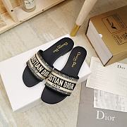 Dior Dway heeled slide black embroidered cotton with gold logo - 3