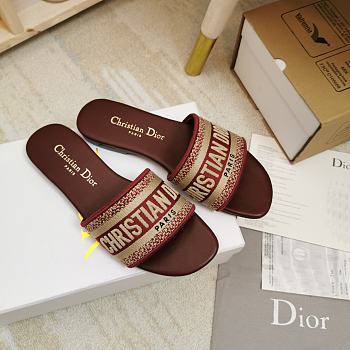 Dior Dway heeled slide red embroidered cotton with gold logo