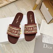 Dior Dway heeled slide red embroidered cotton with gold logo - 2