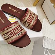 Dior Dway heeled slide red embroidered cotton with gold logo - 3