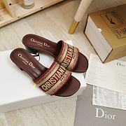 Dior Dway heeled slide red embroidered cotton with gold logo - 5