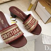 Dior Dway heeled slide red embroidered cotton with gold logo - 6