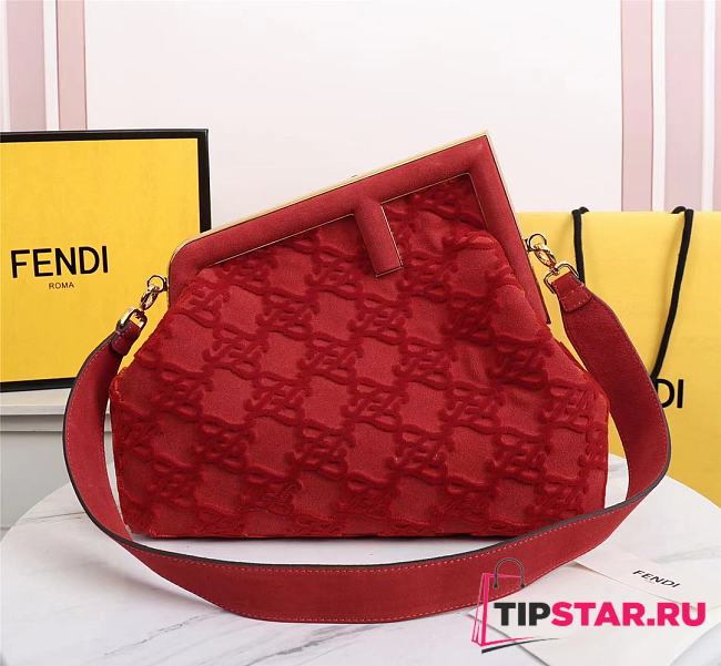 Fendi First medium red suede bag 8BP127AGXKF0C3Q 32.5cm - 1