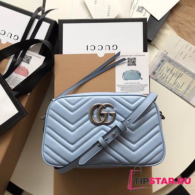 Gucci GG Marmont small matelassé shoulder bag pastel blue lether 447632 24cm - 1