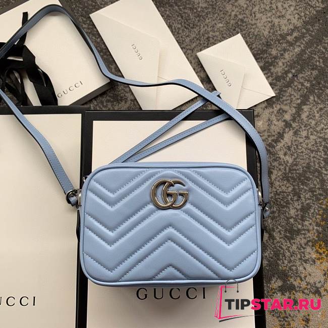 Gucci GG Marmont matelassé mini bag pastel blue leather 448065 18cm - 1