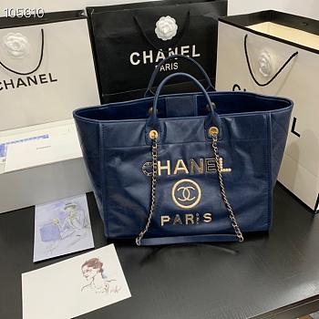 Chanel large Shopping bag blue lambskin 40cm