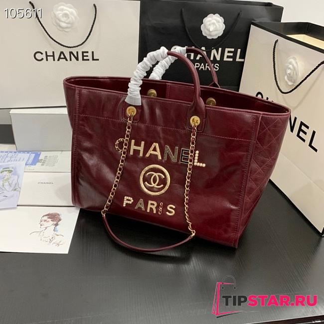 Chanel large Shopping bag red lambskin 40cm - 1
