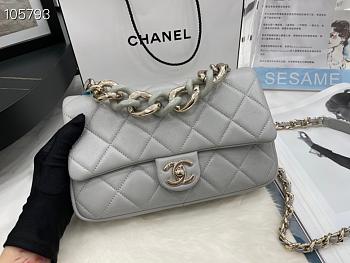 Chanel Small Flap Bag Large Chain Grey Lambskin AS1353 size 16x24x6 cm