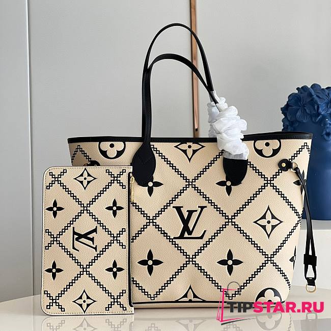 LV Neverfull MM stitched motif creme M46039 31cm - 1