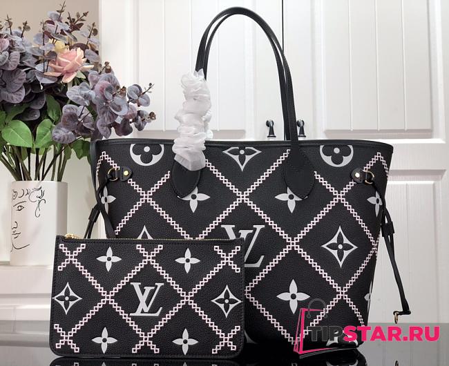 LV Neverfull MM stitched motif black M46040 31cm - 1