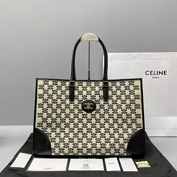 Celine Horizontal cabas in textile with triomphe embroidery black 60117 43cm