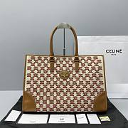 Celine Horizontal cabas in textile with triomphe embroidery fox red 60117 43cm - 1
