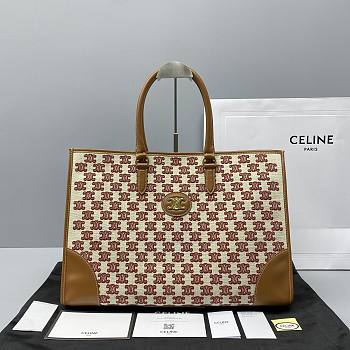 Celine Horizontal cabas in textile with triomphe embroidery fox red 60117 43cm