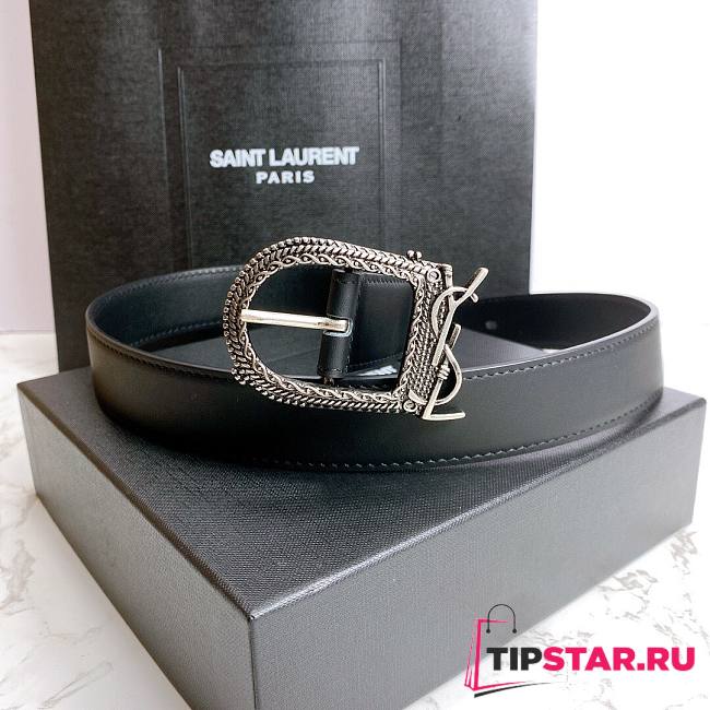 Saint Laurent Celtic Black Leather Belt - 3cm - 1