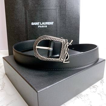 Saint Laurent Celtic Black Leather Belt - 3cm