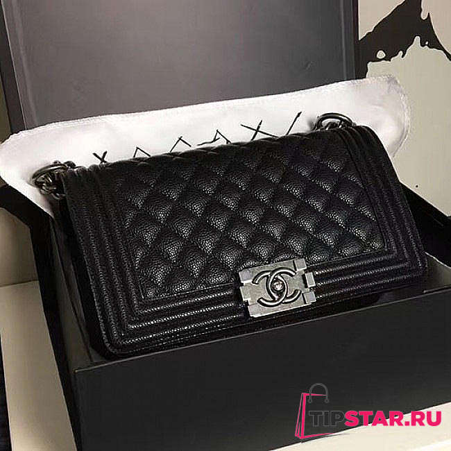 Chanel Medium Quilted Caviar Black Silver A13043  - 1