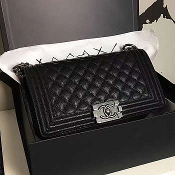 Chanel Medium Quilted Caviar Black Silver A13043 