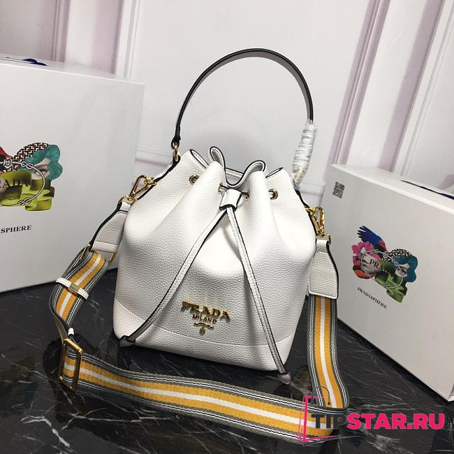 Prada Leather Bucket Bag White - 1BE018 - 21×25×15cm - 1