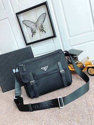 Prada Medium Nylon Shoulder Bag Black - 1BD671 - 30x25x12cm