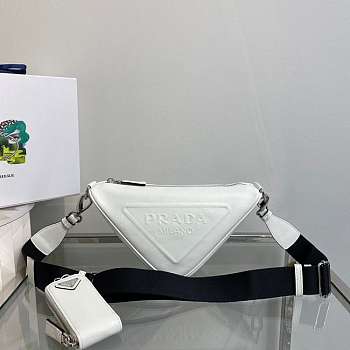 Prada Triangle Shoulder Bag Leather White - 1BH190 - 26x14x12cm