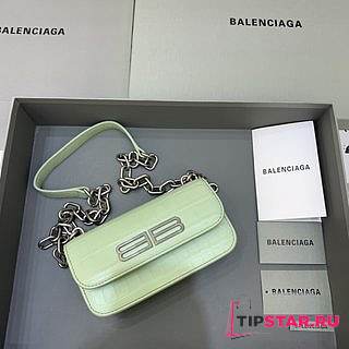 BALENCIAGA WOMEN'S GOSSIP XS BAG WITH CHAIN CROCODILE EMBOSSED IN LIGHT GREEN - 679863 - 1