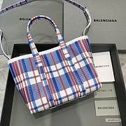 BALENCIAGA BARBES SMALL EAST-WEST SHOPPER BAG CHECK PRINTED IN BLUE - 671405 - 3