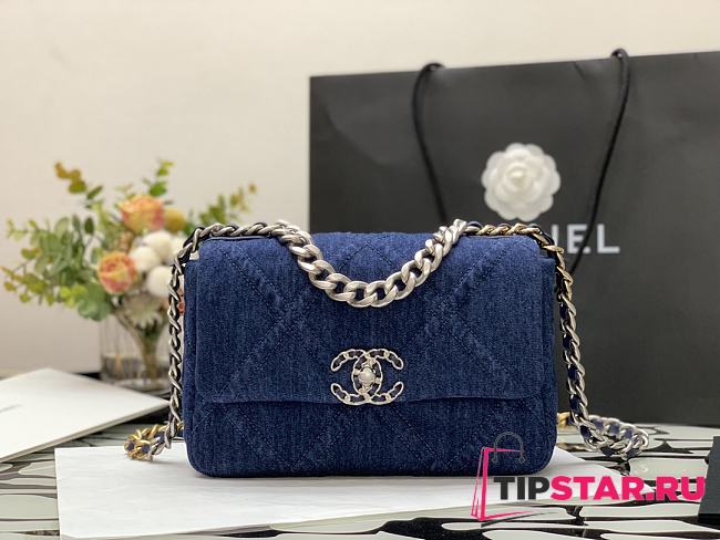 Chanel 19 Handbag Soft Goatskin 26 Medium Denim - AS1160 - 1