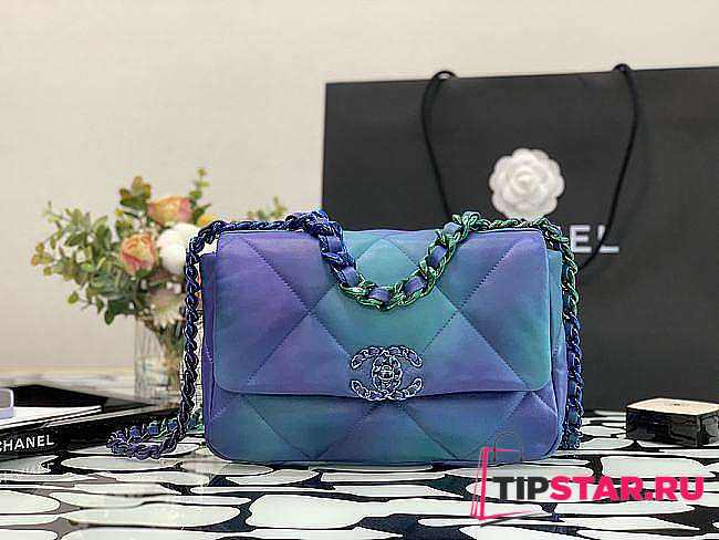 CHANEL 19 HANDBAG LACQUERED METAL BLUE & PURPLE - AS1160 - 26cm - 1