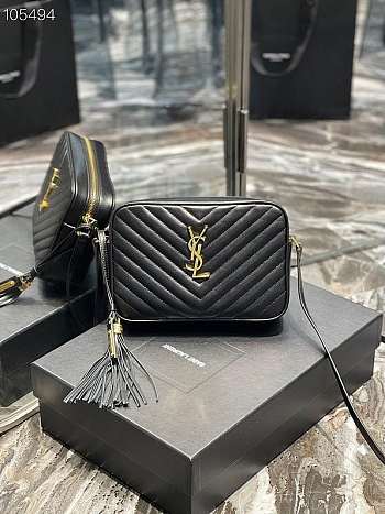 Ysl Lou Camera Bag in Quilted Leather Black Gold Buckle - 612544 