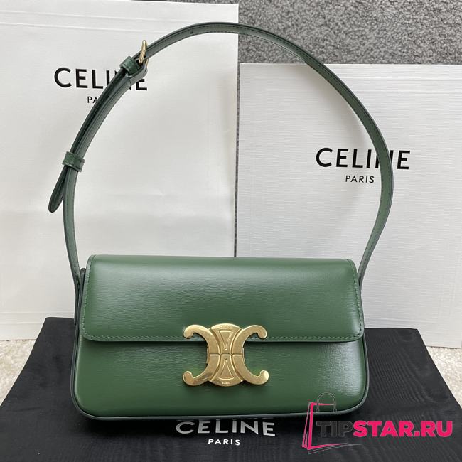 Celine Triomphe Shoulder Bag In Shiny Calfskin In Green  - 1