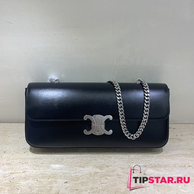 CELINE CHAIN BAG TRIOMPHE IN SHINY CALFSKIN BLACK SILVER HARDWARE - 197413 - 1