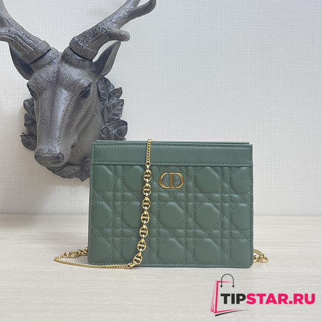 DIOR CARO ZIPPED POUCH WITH CHAIN Bright Green Grained Cannage Calfskin - S51064 - 1