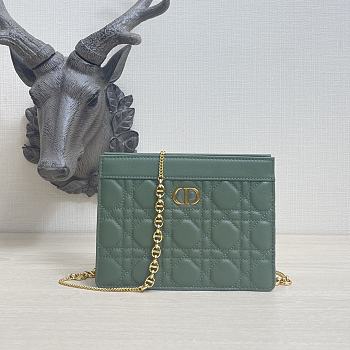 DIOR CARO ZIPPED POUCH WITH CHAIN Bright Green Grained Cannage Calfskin - S51064