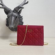 DIOR CARO ZIPPED POUCH WITH CHAIN Red Grained Cannage Calfskin - 19x14x3cm - 1