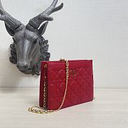 DIOR CARO ZIPPED POUCH WITH CHAIN Red Grained Cannage Calfskin - 19x14x3cm - 3